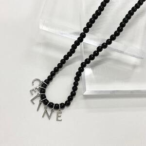 Celine Logo Onyx Necklace Black Silver